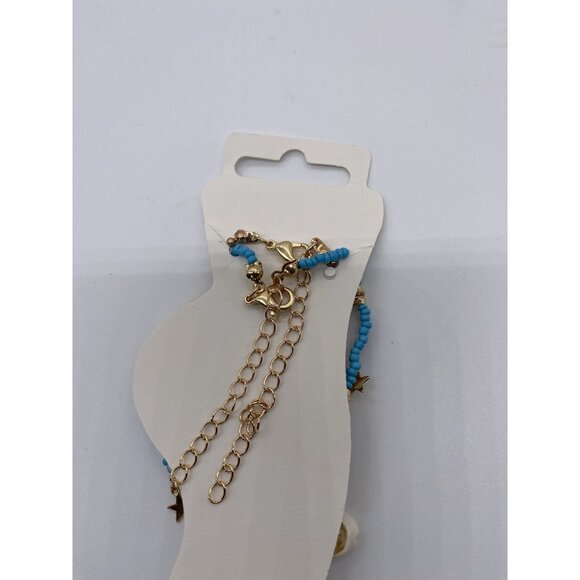 Sea Shell Anklets With Star Charms Blue Beads & Gold Chain Adjustable Womens Fas - Picture 4 of 4